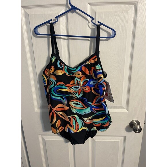 Maxine of Hollywood Watercolor Expressions Faux Tankini One Piece Size 12 New - Picture 3 of 6